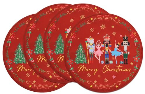 Arquiel Weihnachten Nussknacker Polyester Tischdecke Rund 36 cm Waschbar | Waschbare Polyester-Tischdecke mit dekorativem Muster-Motiv, wasserabweisend und pflegeleicht für Küche, Esszimmer, Feste und