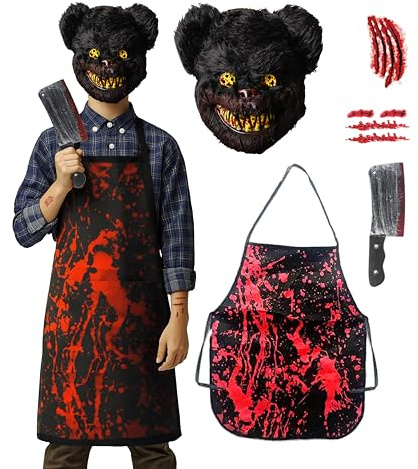 5 pcs Killer Bear Halloween Costumes For Boys - 5-12 Boys One Size Fits All - 2025 Trending Fancy Dress - UK Based Brand
