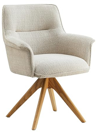 Stuhl LE GRAND - 68cm - beige - Chenille-Bezug Massivholz-Beine drehbar | Auto-Return-Funktion, Armlehne, hoher Komfort, stabil, Retro, Design, edle Optik, Eyecatcher