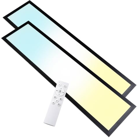 LUXULA 2er Pack LED Panel 100x25cm, Schwarz, 40W 4400lm 3000K-6500K dimmbar | dimmbar mit Fernbedienung, UGR<19 blendfrei, Deckenpanel, Deckenleuchte flach, Deckenlampe lang, Bürolampe