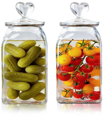 HomeyHoney Deko Glas mit Herzförmig Deckel, Candy Bar Gläser 2er Set