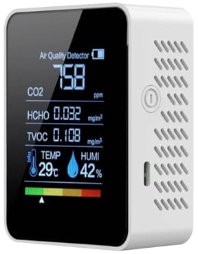 Monitor a qualità 'aria CO2 TVOC Umidità Temperatura Rilevatore Monitoraggio Tester domestica, Analizzatore ambientale(White)