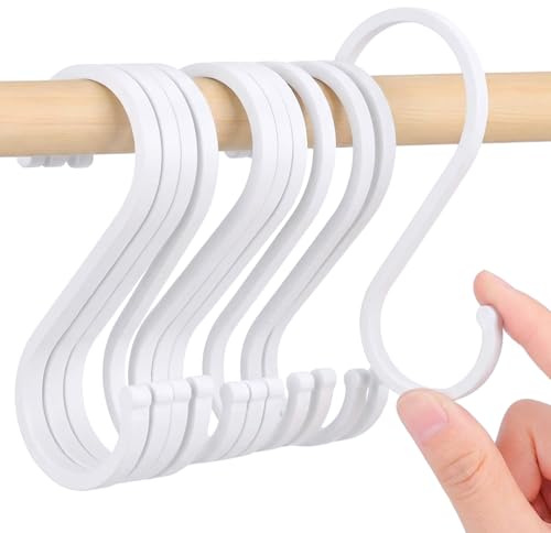 ARWIG 12 Stück S Haken Weiß, Haken zum Einhängen, Hacken für Kleiderstange Küche, Schrank, Garage und Garten für Hängende Töpfe und Pfannen, Kaffeetassen Kleidung Pflanzen