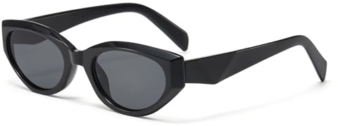 LJCZKA Retro Ovale Sonnenbrille für Damen Herren 90er Vintage Katzenauge Sonnenbrille Mode y2k Oval Cateye Rahmen Brille mit UV Schutz (Schwarz Schwarz)