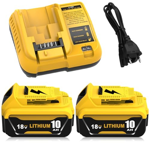 Lot de 2X 10000mAh Remplacement pour Dewalt Batterie 18V 10.0Ah DCB204/DCB206 + Chargeur DCB107 pour Perceuse DCD791/Marteau-perforateur DCH273/Scie Circulaire DCS391 - Travaux Chantier, Bricolag