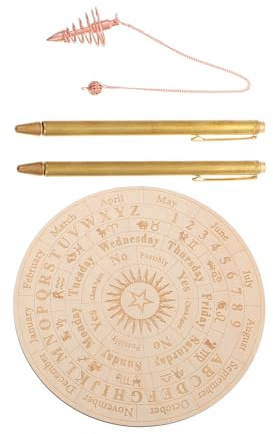 LABRIMP Baguettes de Sourcier en Cuivre Spirituelles Pendule et Tapis Rétractable, Kit de Divination pour Exorcisme et Guérison Énergétique, 2 Tiges et Tapis Portable en Bois Solide