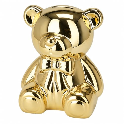 MIJOMA Spardose Bär 14,4 x 12,5 x 17 cm – Gold – elektroplattierte Oberfläche – Münzschlitz Oben – Dekoobjekt für Regal und Sideboard