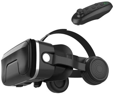 Cascos Realidad Virtual con Mando Y Auriculares Gafas VR Universales para Smartphones iOS Y Android Campo VisióN 110° Compatibles con Pantallas 4.7-6 Pulgadas para Juegos Y PelíCulas 3D,Black