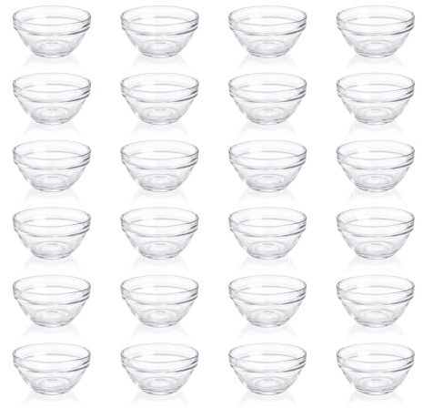 GETRICH 24 Piezas Cuencos de Cristal 6,2 cm de Diámetro Apilable 40 ml | Cuencos Pequeños de Vidrio Reutilizable Redondo Cuenco de Cristal para Ensaladas Salsas Postres Helados y Cuencos