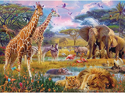 Bits and Pieces - 300 Large Piece Jigsaw Puzzle for Adults - Savannah Animals - 300 pc Jungle Scene Jigsaw by Artist Jan Patrik