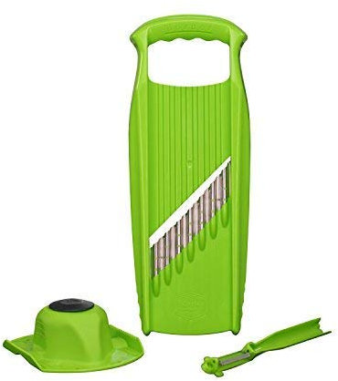 Börner Welle-Waffel PowerLine XXL Wellenschneider + Fruchthalter + Schäler (3er Set) • Gemüseschneider für Wellen & XXL Waffeln • Hobel für Gitterkartoffeln & dicke Pommes • Farbe: Grün