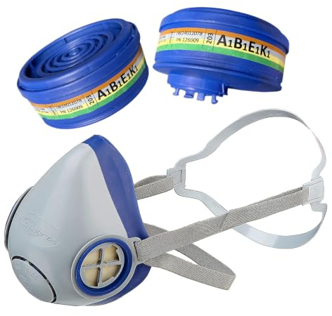 Halbmaske DUETTA - Mehrweg-Atemschutzmaske inkl. 2X Filter ABEK1 - Schutz vor Lösemitteldämpfen, Säuren, Gasen, Ammoniak, etc.
