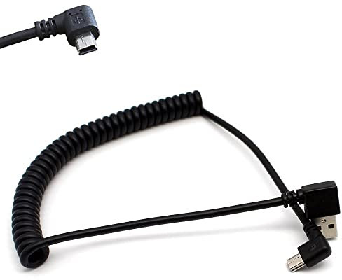 RIIPOO Coiled Mini USB Cable 1.5 Meter Coiled Left Angle Mini B USB Charger Cable, USB to Mini USB Sync Charging and Data Transfer Spring Coiled Cord for Mini USB Devices