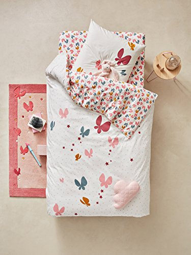 Vertbaudet Kinder Bettwäsche-Set Schmetterlinge rosa Bedruckt 140X150 63X63