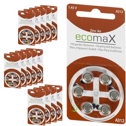 ecomaX HÖRGERÄTE Batterie Typ 312 PR41 BRAUN A312 BATTERIEN (90)