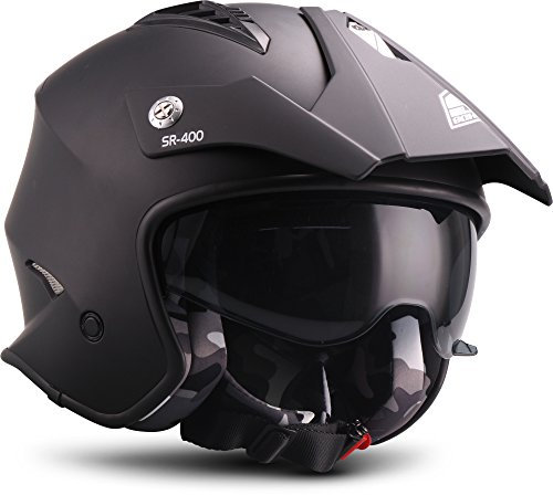 SOXON® SR-400 Mono „Black“ · Jet-Helm · Motorrad-Helm Roller-Helm Scooter-Helm Moped Mofa-Helm Chopper Retro Vespa Vintage · ECE 22.05 Sonnenvisier Schnellverschluss Tasche XS (53-54cm)
