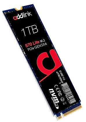 addlink M.2 SSD 1TB S70 hasta 3,400 MB/s NVMe PCIe GEN 3x4 3D TLC NAND R/W hasta 3,400/3,000 MB/s M.2 2280 Unidad interna de estado sólido