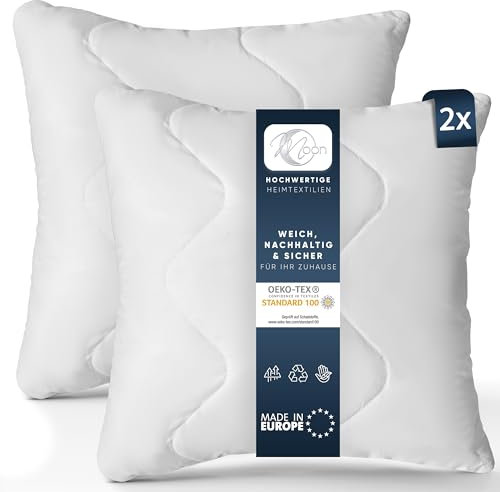 Moon Feeling 2er Pack Gesteppt Füllkissen, Innenkissen, Sofakissen, Kopfkissen ca. 40x40cm - 280g mit Reißverschluss (extra fest)