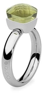 Qudo Firenze silber farbener Ring mit olive farbenem Stein (olivine)
