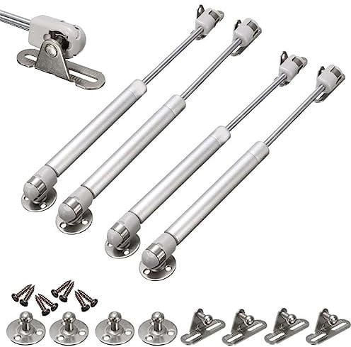 Euro Tische 2x oder 4x Gasfeder Gasdruckfeder für Klappen - Möbel Gasdruck-Dämpfer für Türen & Schränke mit 100 Nm (10kg Druckkraft) (Silber, 4er Set)