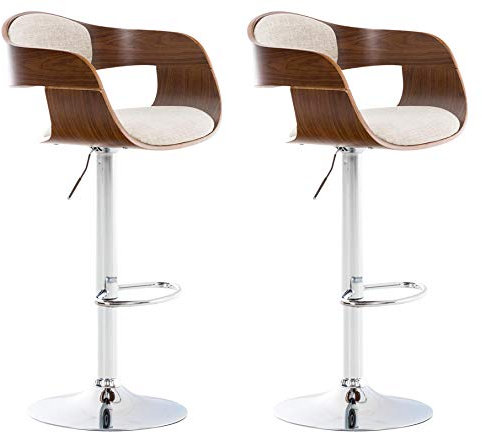 CLP 2er Set Barhocker Kingston Mit Stoffbezug Und Hochwertiger Polsterung I Höhenverstellbare Barstühle Mit Drehbaren Sitzen, Farbe:walnuss/Creme