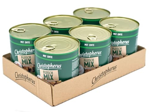 Christopherus Fleischmix Nassfutter für Hunde mit Ente, 6 x 800 g | Proteinreiches Futter, leicht verdaulich, nährstoffreich, ohne unnötige Zusätze, enthält frisches Fleisch & Innereien