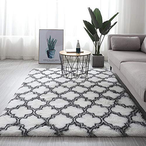 Leesentec Rugs Living Room Area Rug Soft Anti Slip Bedroom Carpet Fluffy Rug Shaggy Floor Mats Large Rugs for Living Room(White,160 x 200 cm)