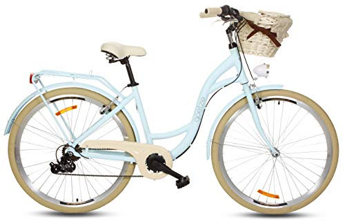 Goetze Mood Alu Rahmen Damenfahrrad Retro Vintage Holland Citybike, 28 Zoll Räder, 7 Gang Schaltwerk, Tiefeinstieger, Korb mit Polsterung Gratis!