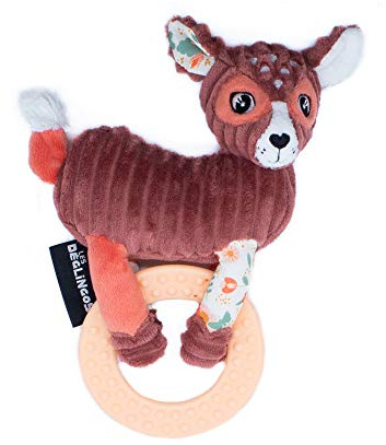 Les Déglingos Anneau Dentition Bébé, Mélimélos la Biche, Peluche Doudou Biche Bébé, Jouet d'Éveil à Mâchouiller, Rembourrage Recyclé