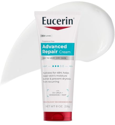 Eucerin Advanced Repair Body Cream for Very Dry Skin, Fragrance Free Daily Body Moisturizer, 8 Oz Tube