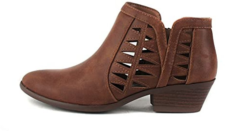 Soda Damen-Stiefelette mit runder Zehenpartie, Wildlederimitat, gestapelter Absatz, Western-Stief, Cognac Pu Chance, 38 EU
