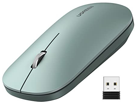 UGREEN Souris sans Fil Plate Silencieuse 2,4 GHz 4000 DPI Régléable Wireless Mouse Mince Compatible avec Mac Ordinateur PC Portable Tablette (Vert)