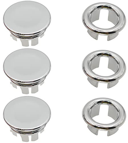 LRMYS Wash Basin Overflow Ring Set, Chrome Plating Round Overflow Hole Cover for Bathroom Kitchen Sink Toilet Washing Basin, 6 Pack 3 Rings & 3 Covers