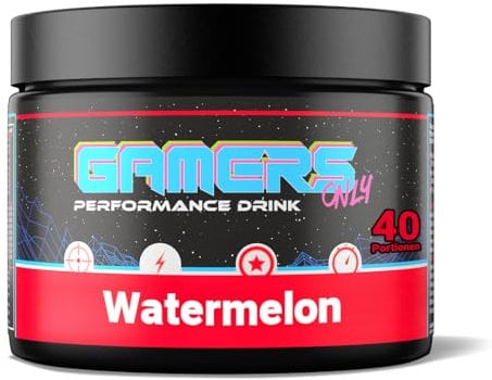Gamers Only Gaming Booster Red Funky Watermelon [MIT KOFFEIN & ZERO ZUCKER ] 40 Portionen 14 kcal & Zero Zucker pro Drink, eine Dose für 40 Drinks, fruchtiger Wassermelonen-Geschmack