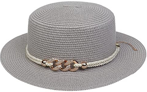 VPbao Panama Elégant Femme Chapeau Melon en Paille Anti Soleil avec Boucle Mariage Cérémonie Soirée Gris