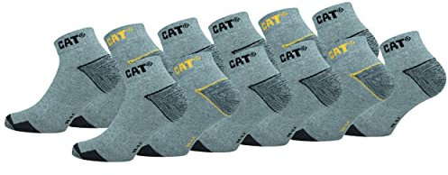 Caterpillar 12 Paar Sneaker Arbeit Socken Knöchelhöhe - Fersenzehenverstärkung - Fußgewölbestütze - Baumwolle (Grau Melange, 43-46)
