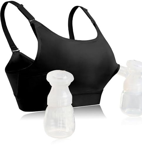 Hands Free Pumping Bra Hands-Free Breast Pump Bra Nursing Bras for Pumping Adjustable Breast-Pumps Holding and Nursing Bra,Black,Large