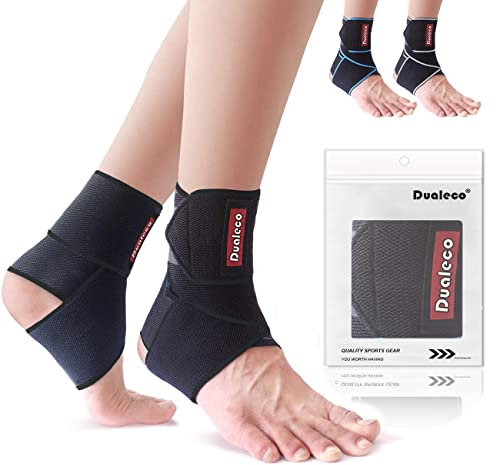 Dualeco Sprunggelenkbandage 1 Paar, Einstellbar Bandage Fußgelenk for Achillessehne/Plantarfasziitis, Fußbandage Sprunggelenk/Mittelfuß, Knöchelbandage Rechts/Links, Fußgelenkbandage
