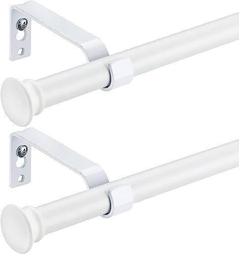 Gardinenstange 71-198 cm Mit Teetassendeckel Halterungen - Beschläge-Set Aus Edelstahl, 16 mm Durchmesser, Verstellbar, Dekorativ für Schlafzimmer - Matt Weiß, 2 Stück