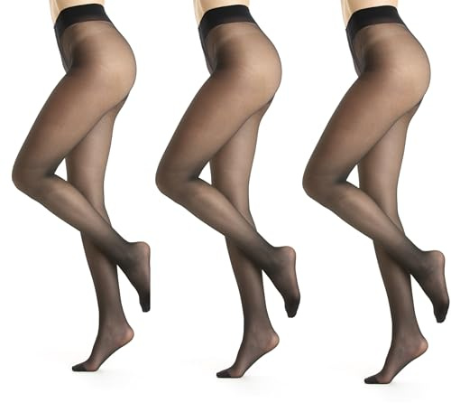 Gi&Gi Collants femme 20 den, collants pour femme voile, avec corps tout nu, N,1270, Noir 3 paires, L