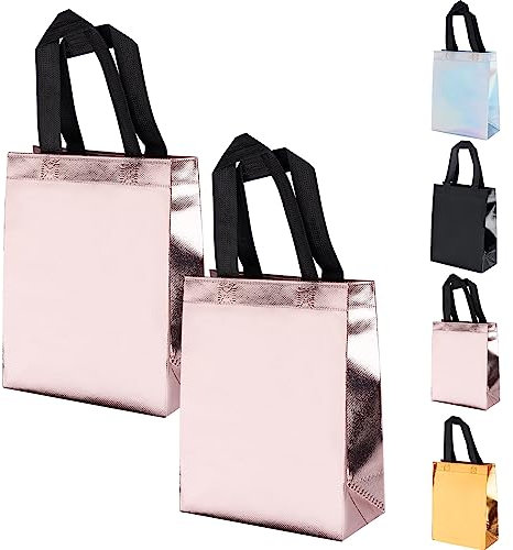 SUSNUAN Shiny Gift Bag, 2 PCS Rose Gold Gift Bags Reusable Medium Gift Bags with Handles, Birthday Gift Bag for Birthday, Party, Weddings, Festival Celebration, Baby Showers (250x200x100mm)