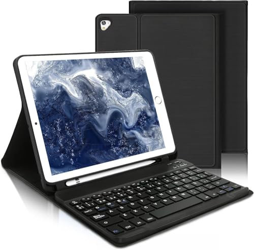 AVNICUD Funda Teclado para iPad 9ª 10.2'' 2021 | Funda para iPad 8ª/ 7ª Gen- Español Teclado Bluetooth Desmontable para Air 3/ Pro 10.5 2017, Negro