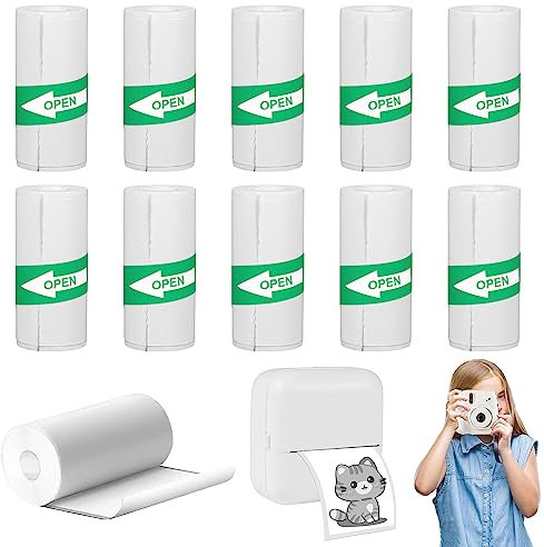 SPERMUOY Rollen Thermorollen,10 Rollen thermopapier 57x30mm selbstklebend,Thermopapier für Kinder Sofortbildkameras und Selbstklebender Bedruckbarer Aufkleber, Mini Thermal Pinter Papier