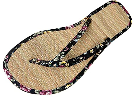 Tongs pour femme Tongs en paille d'été ouverts respirants pour les loisirs avec tongs, Noir 1, 38 EU