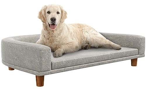 PawHut Canapé Chien lit pour Chien Design scandinave Coussin déhoussable dim. 98L x 67l x 25H cm Pieds Bois Tissu Polyester Gris