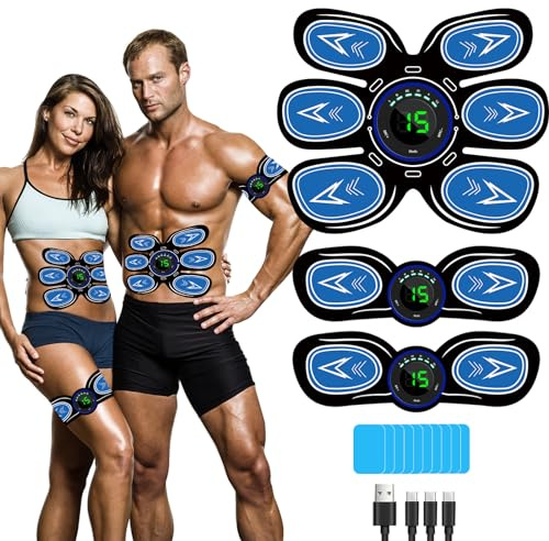 SEVEKO Electrostimulateur Musculaire, Ceinture Abdominale Electrostimulation, Abdos Musculation Appareil, EMS Entraînement Abdominal 6 Modes & 15 Intensités, 10 Tampons de Rechange