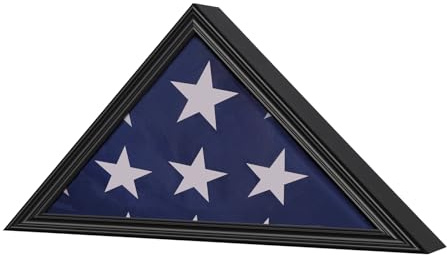JDECO Military Flag Display Case for Burial Flag,Flag Shadow Box,Black | Fits a Folded 5' x 9.5' Flag Military Flag Box，Wooden Frame with Glass with Wall Mount