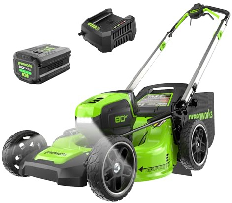 Greenworks 80V 21 Self-Propelled Cordless Lawn Mower – Brushless Motor, LED Lights, 4.0Ah Battery & Rapid Charger (75+ Compatible Tools)