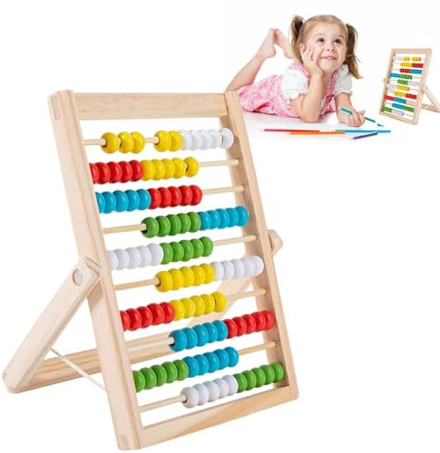 Rechenschieber Rechenrahmen Kinder,Rechenschieber Grundschule Abakus,Abakus für Kinder mit 100 Bunte Perlen,Zählen und Rechnen Hölzerne Abakus,Mathematik Aufklärung Spielzeug für Kinder ab 3 Jahren