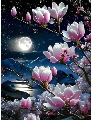 ParNarZar 5D Diamant Painting bilder 30x40cm Magnolie Mond, Klein Eckige Steine DIY vollbild set für Eingangshalle, Treppe, Küche, Speisesaal, Wohnstub, Schlafzimmer